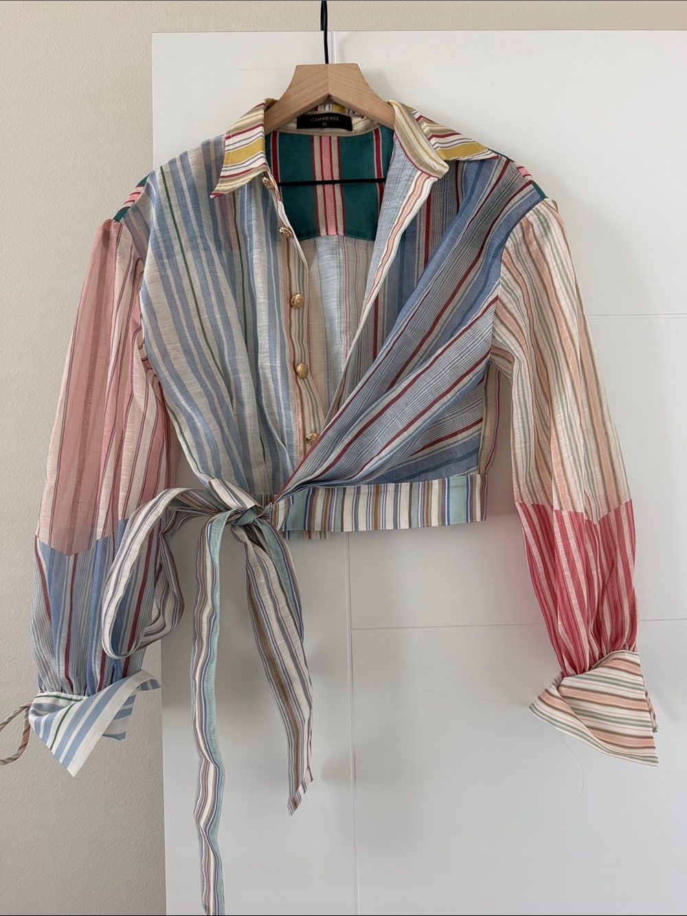 Commense Multicolor Striped Tie-Front Button Down Shirt